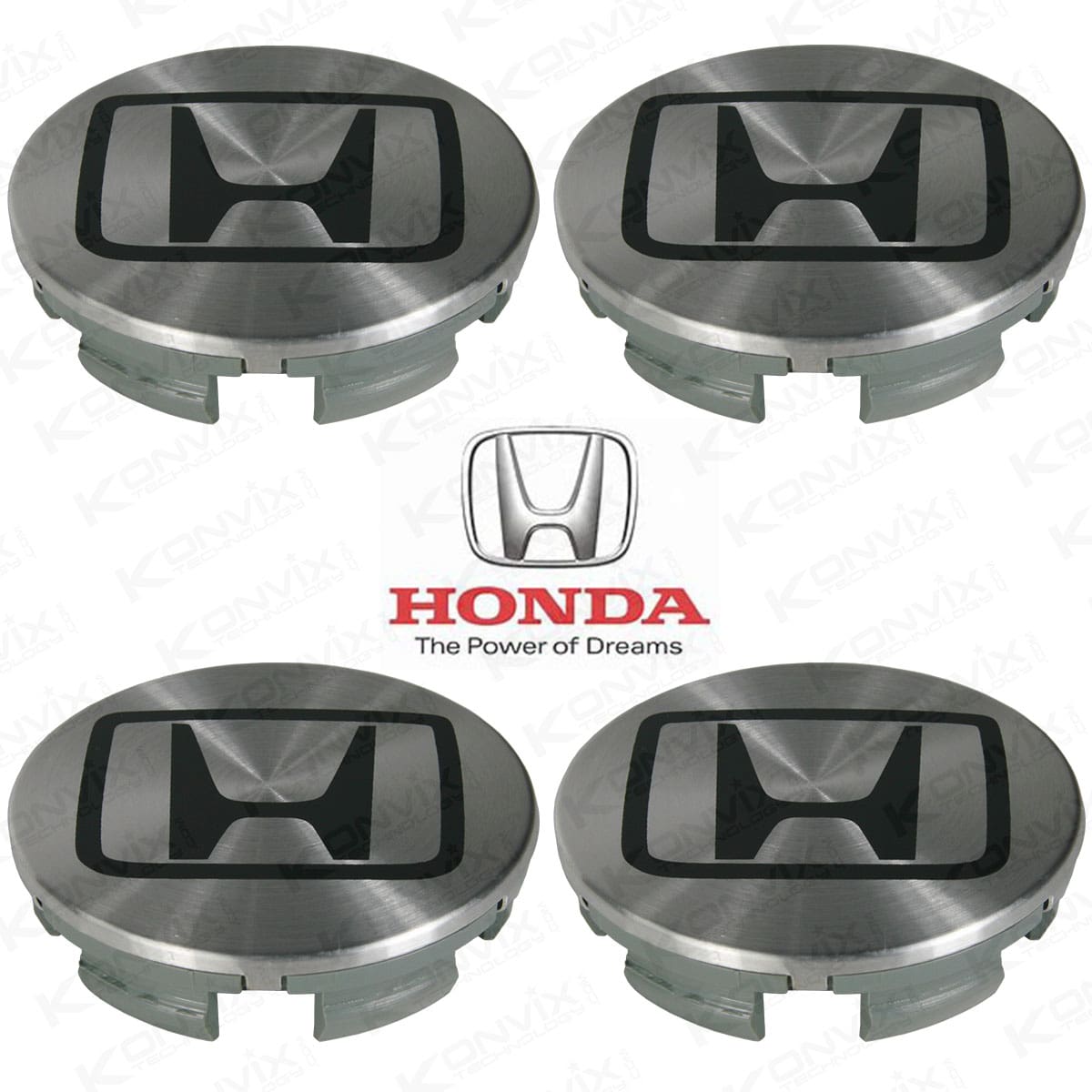 Lot de 4 caches moyeux HONDA 70 mm de diamètre logo Noir fond chrome