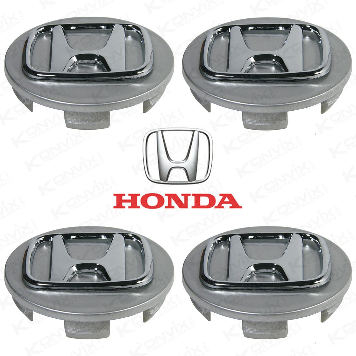 Lot de 4 caches moyeux HONDA 70 mm de diamètre logo chrome fond mat