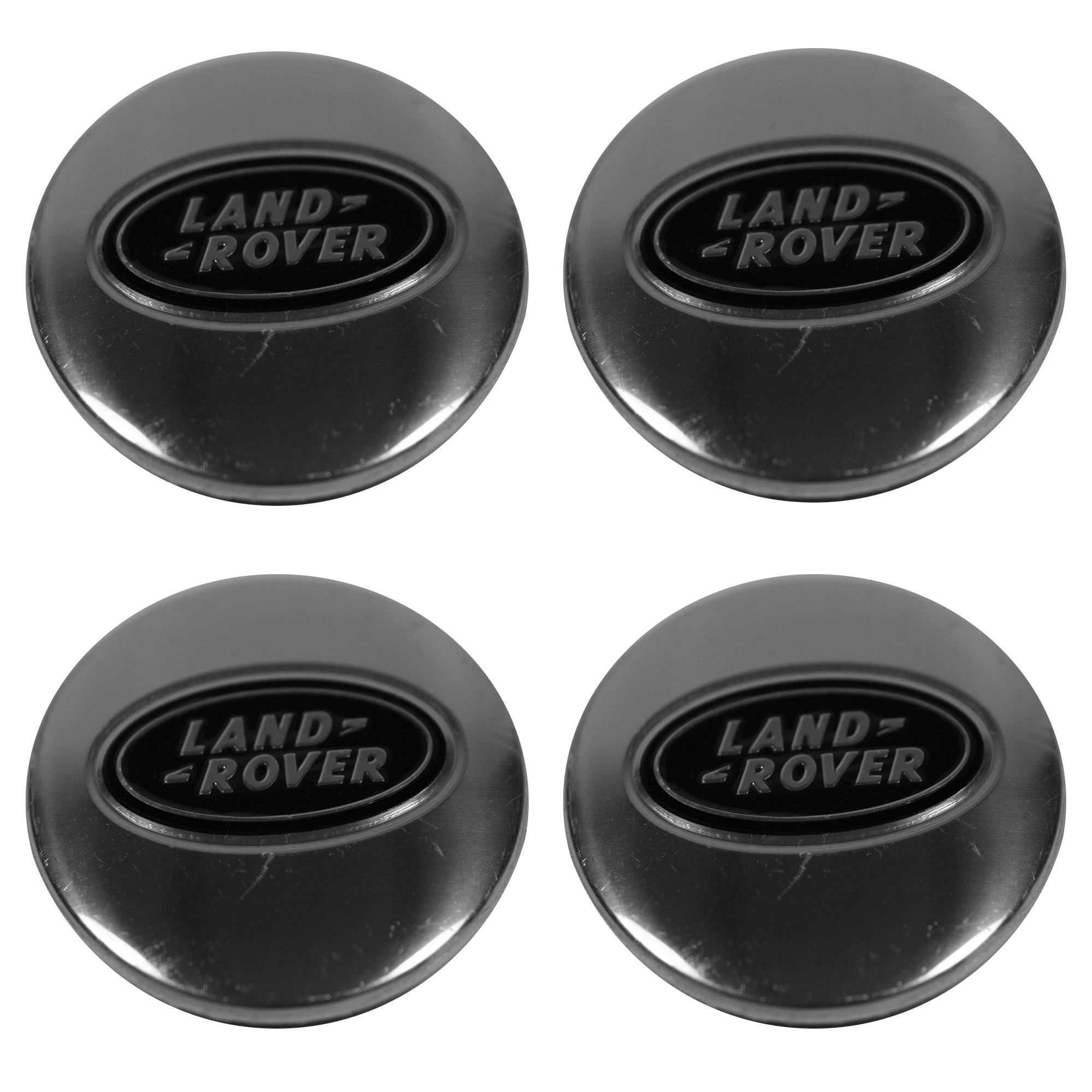 Lot de 4 caches moyeux LAND ROVER 60 mm de diamètre logo Noir fond Chrome 
