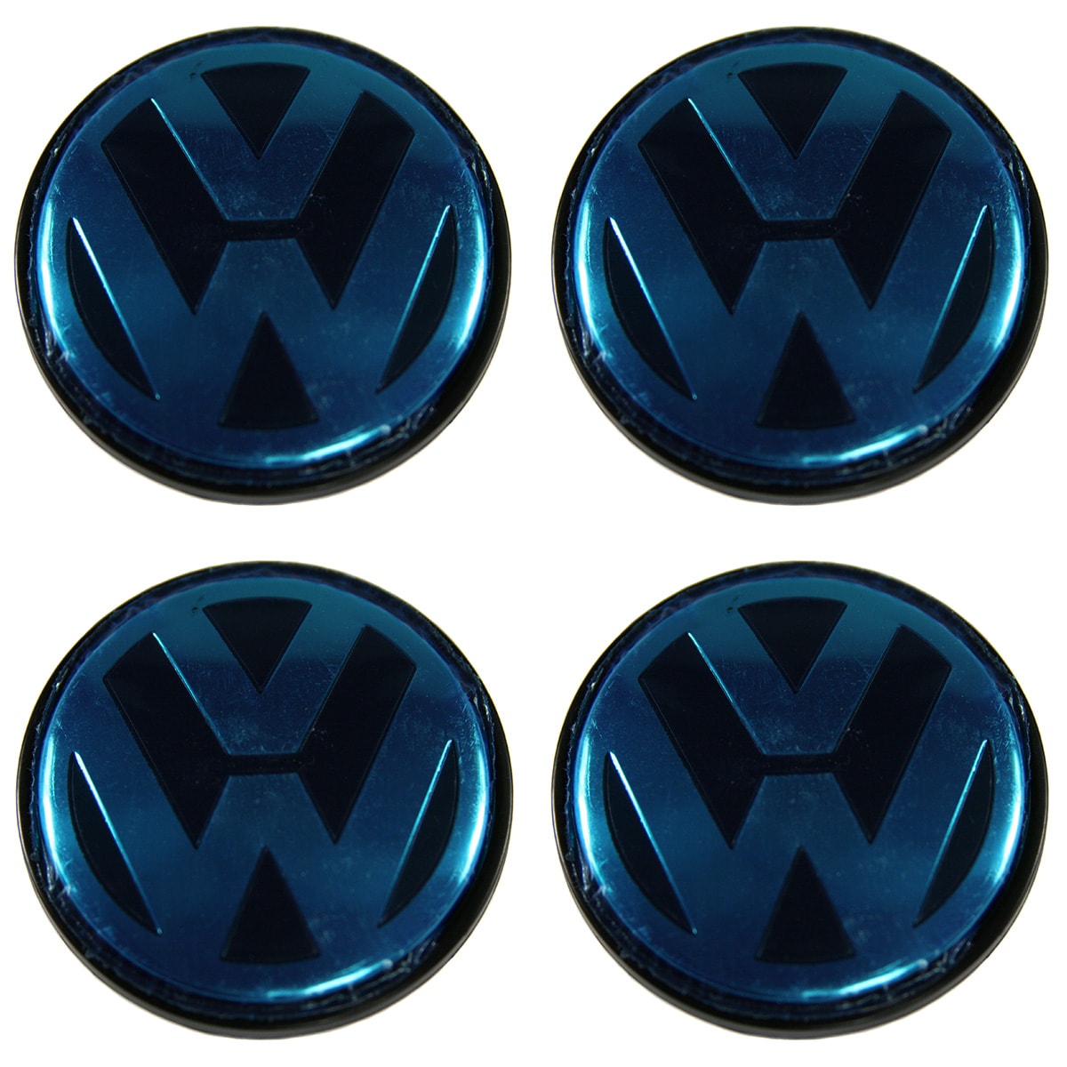 Lot de 4 caches moyeux centre de roue VOLKSWAGEN  55mm Logo chrome fond Noir 