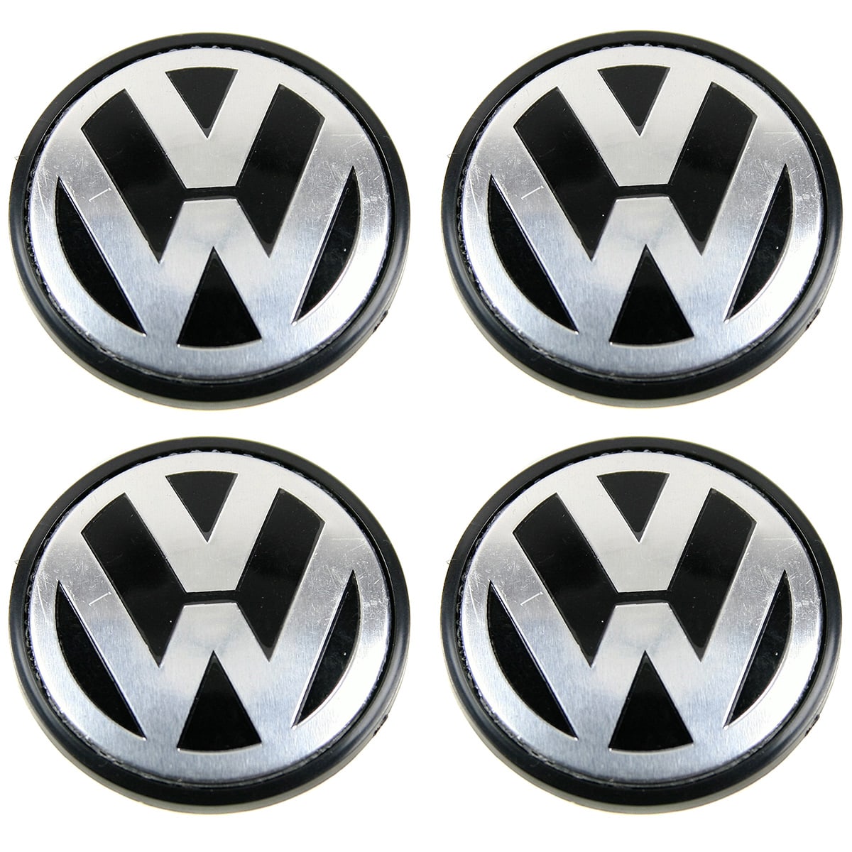 Caches Moyeux centre de roues VW 65mm logo chrome fond noir.