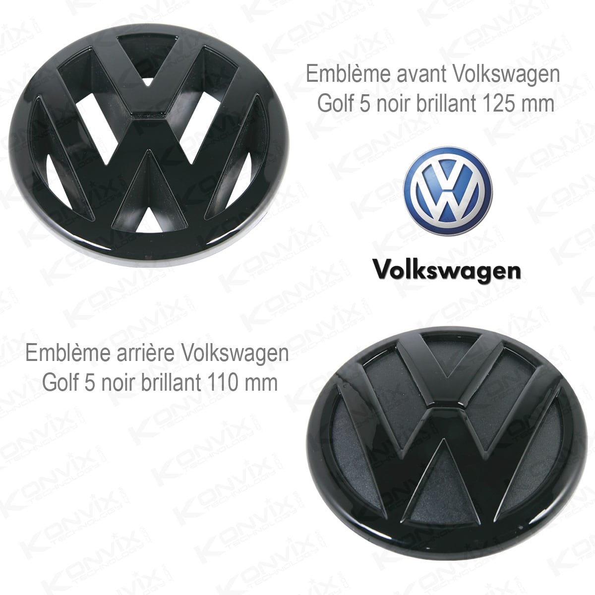 Emblème avant et arrière Volkswagen Golf 5 noir brillant 125 mm et 110 mm