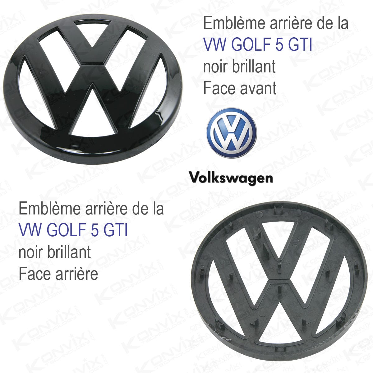 Emblème arrière de la GOLF 5 GTI 110 mm couleur noir brillant