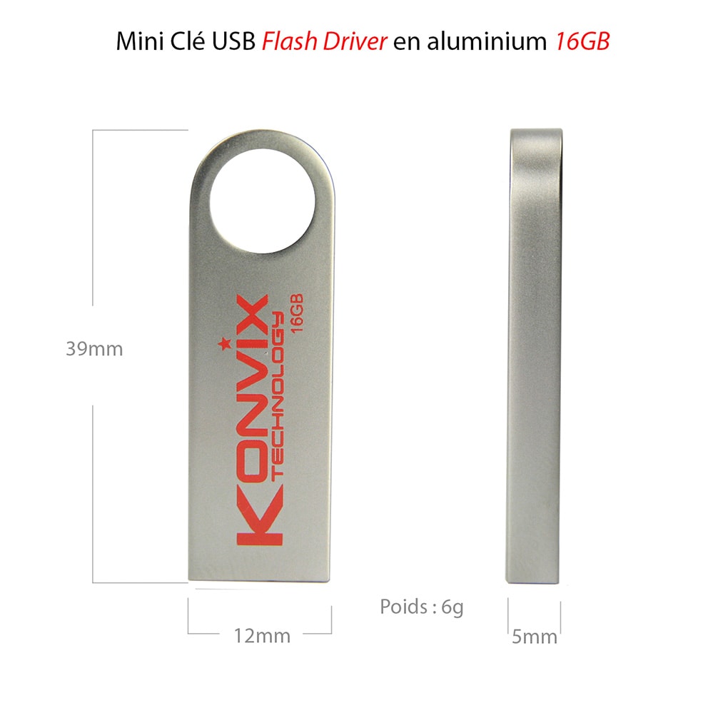 Mini clé USB Flash Drive en aluminium 16GB Compatible Windows, Mac OS, Linux