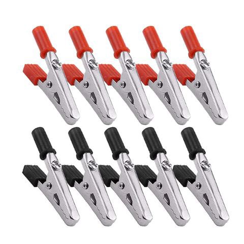 Lot de 10 Pinces Crocodile métallique longueur 50mm isolée poignée en plastique.