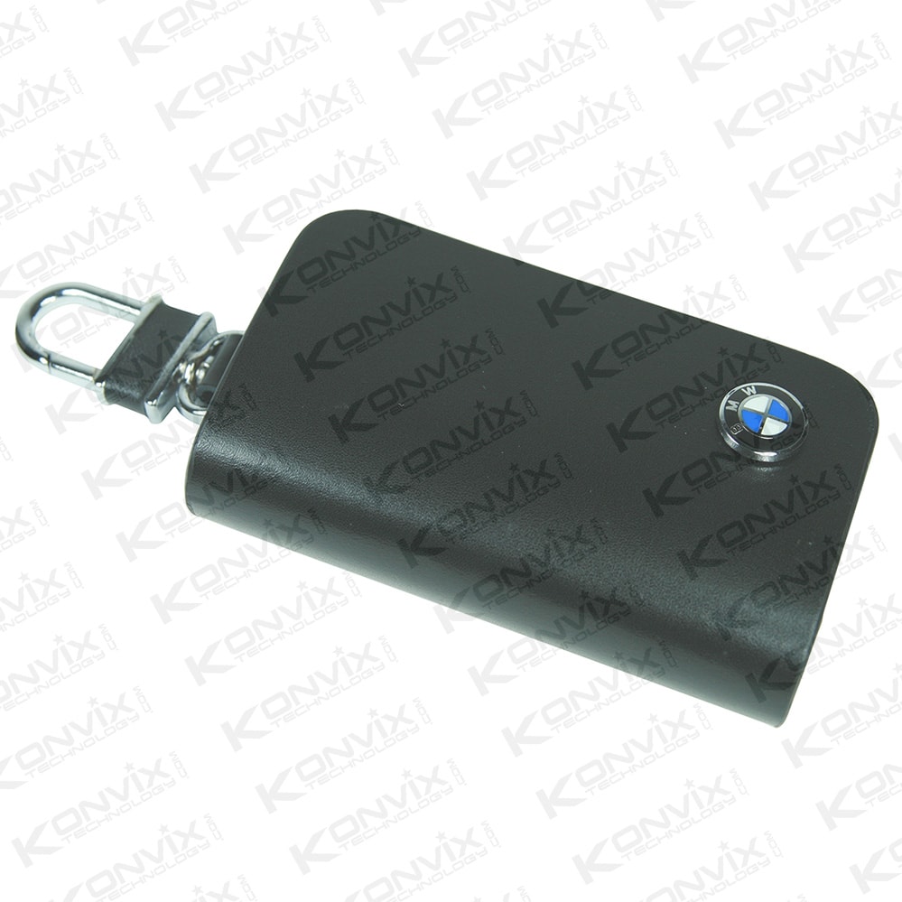 Sac porte-clés de voiture en cuir véritable logo BMW noir avec un design élégant