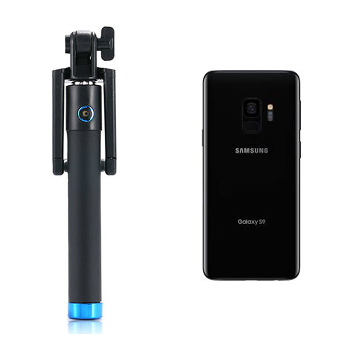 Bâton extensible monopod selfie pour téléphone portable couleur bleue 