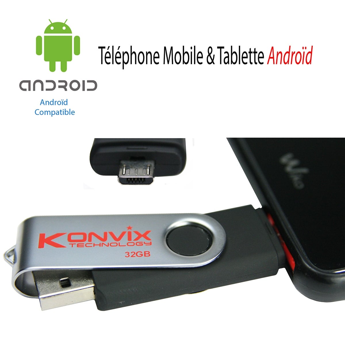 Clé USB 2 en 1 Konvix 32 Go noire